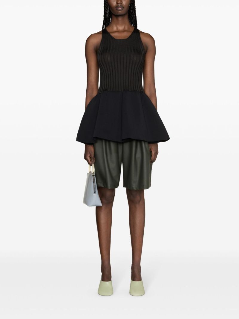 Black Ribbed-knit Peplum Top