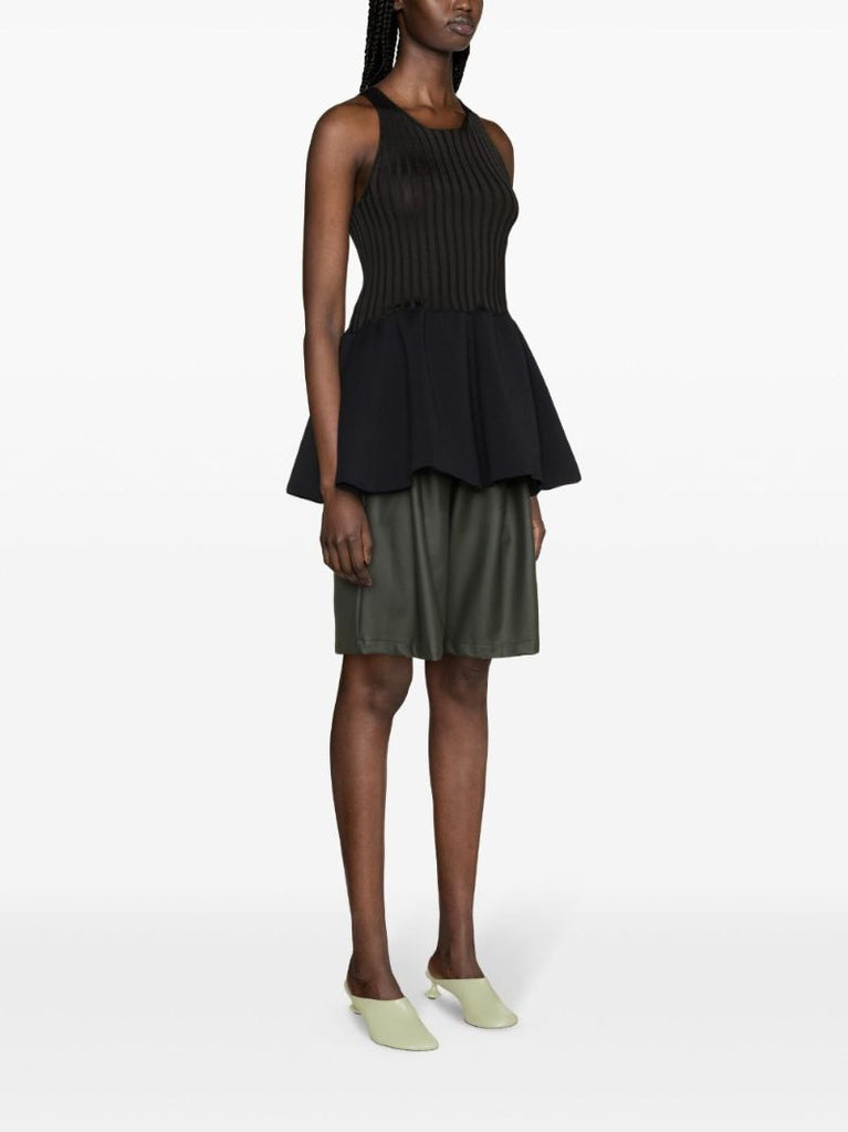 Black Ribbed-knit Peplum Top