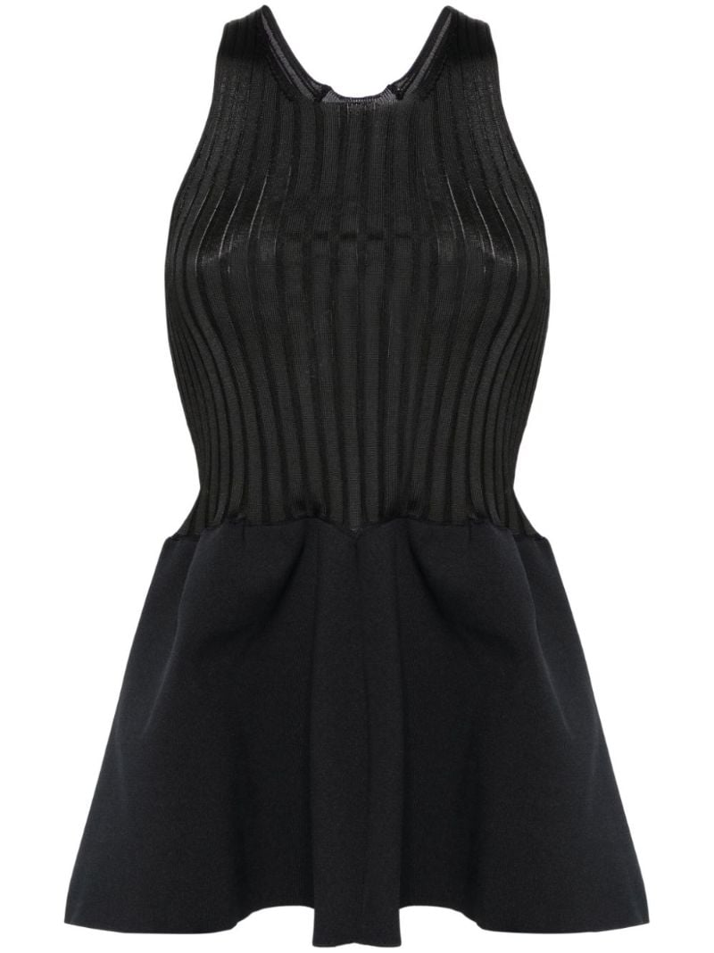 Black Ribbed-knit Peplum Top