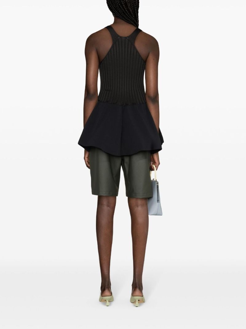 Black Ribbed-knit Peplum Top