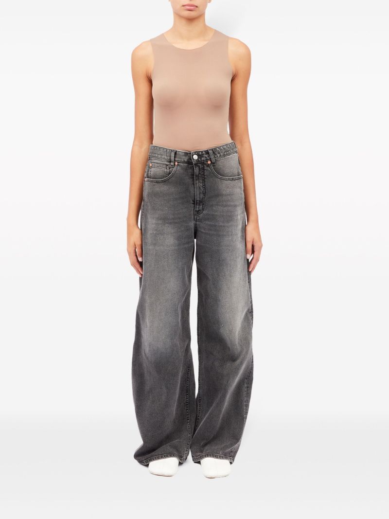 Grey Panelled Wide-leg Jeans