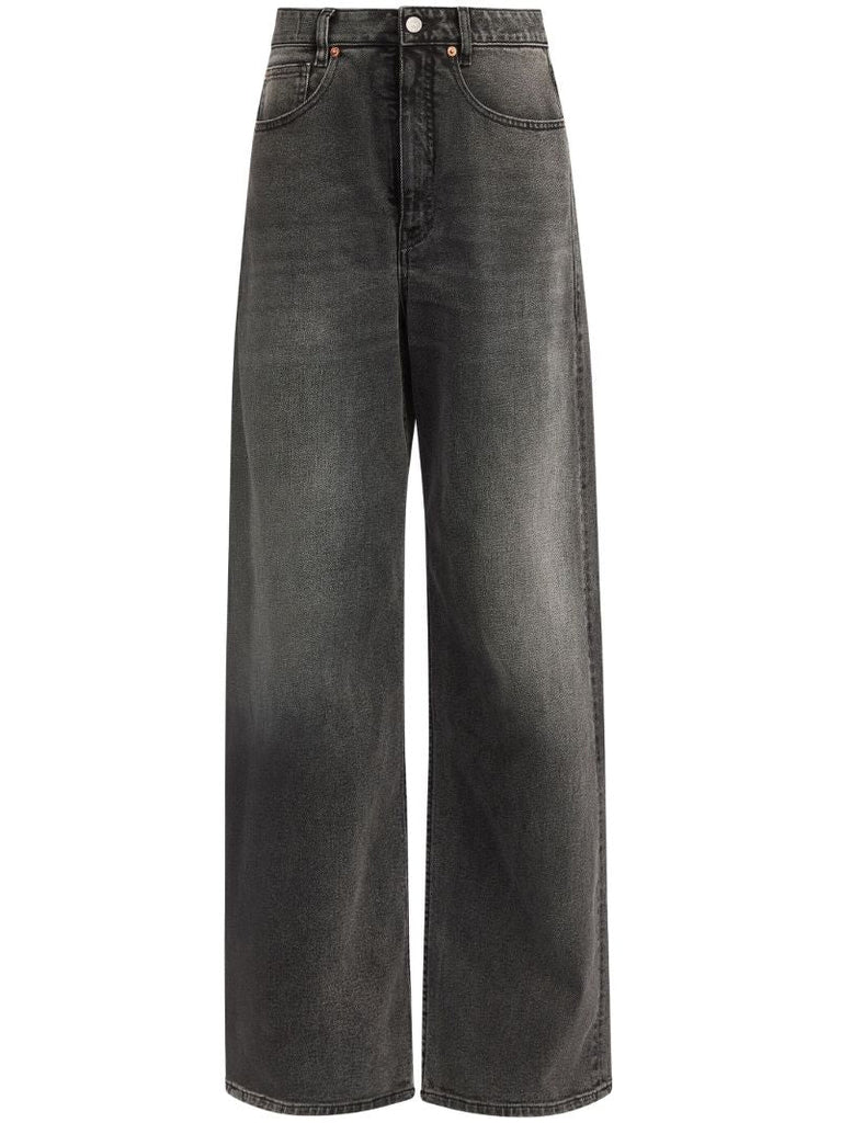 Grey Panelled Wide-leg Jeans