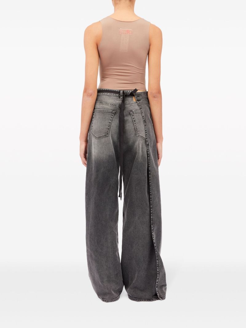 Grey Panelled Wide-leg Jeans