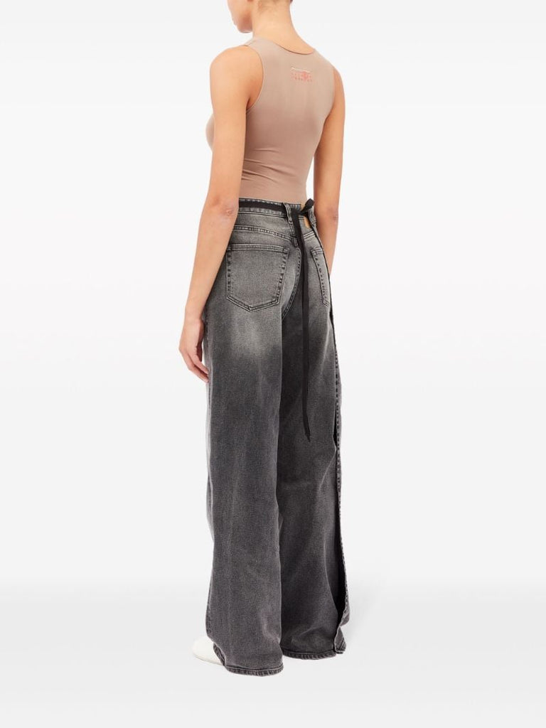 Grey Panelled Wide-leg Jeans