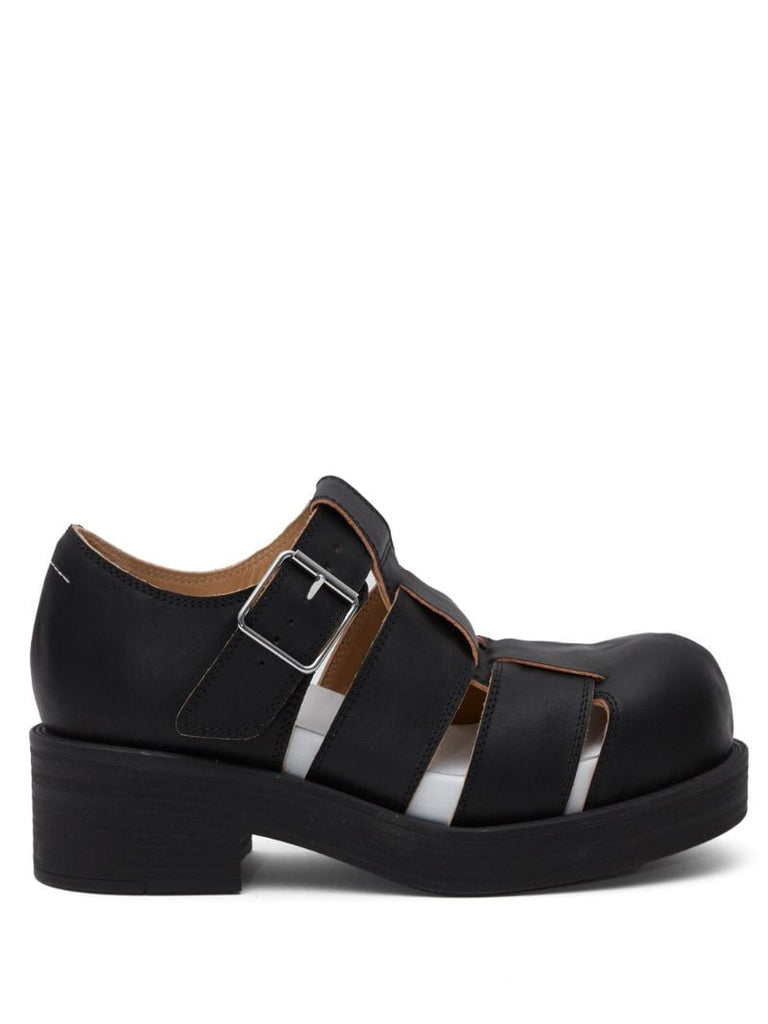 Black 50 Caged Leather Sandals