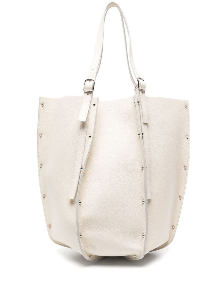 White Carmela Large Leather Tote Bag