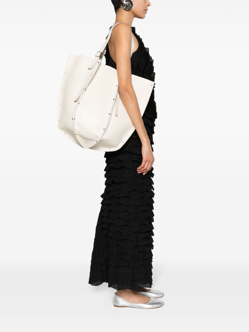 White Carmela Large Leather Tote Bag