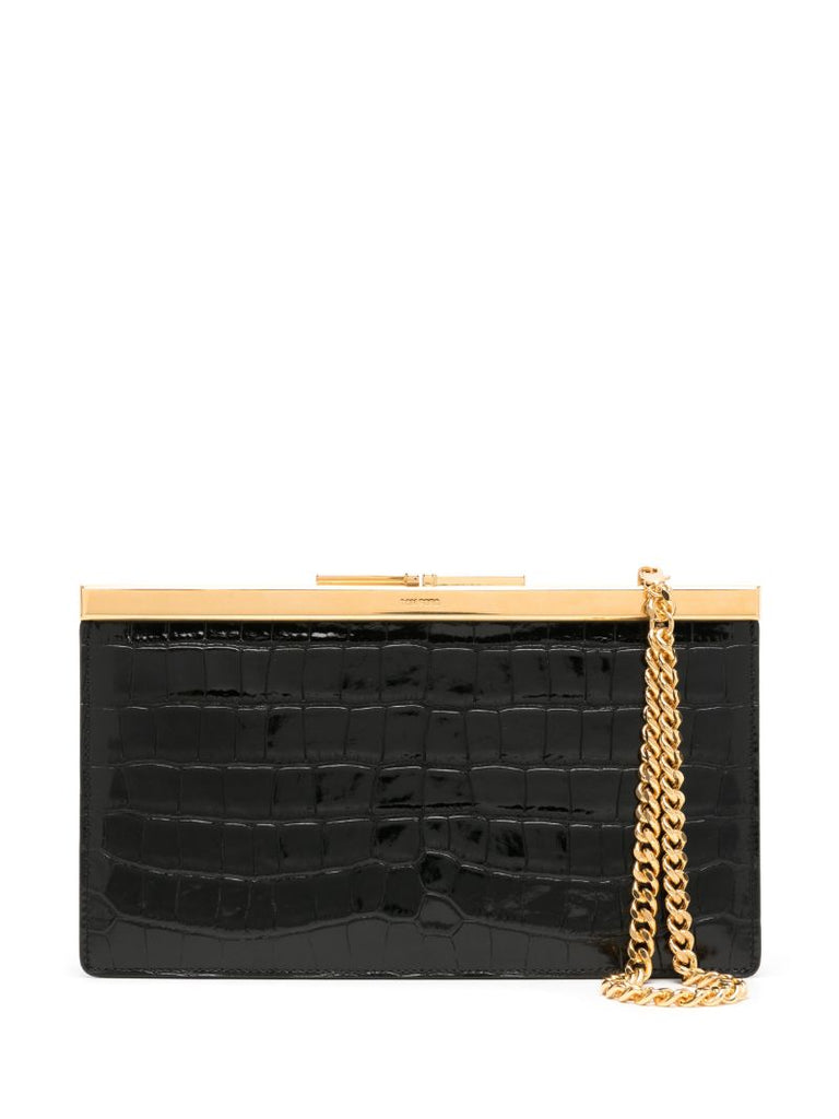 Black Crocodile-effect Clutch Bag