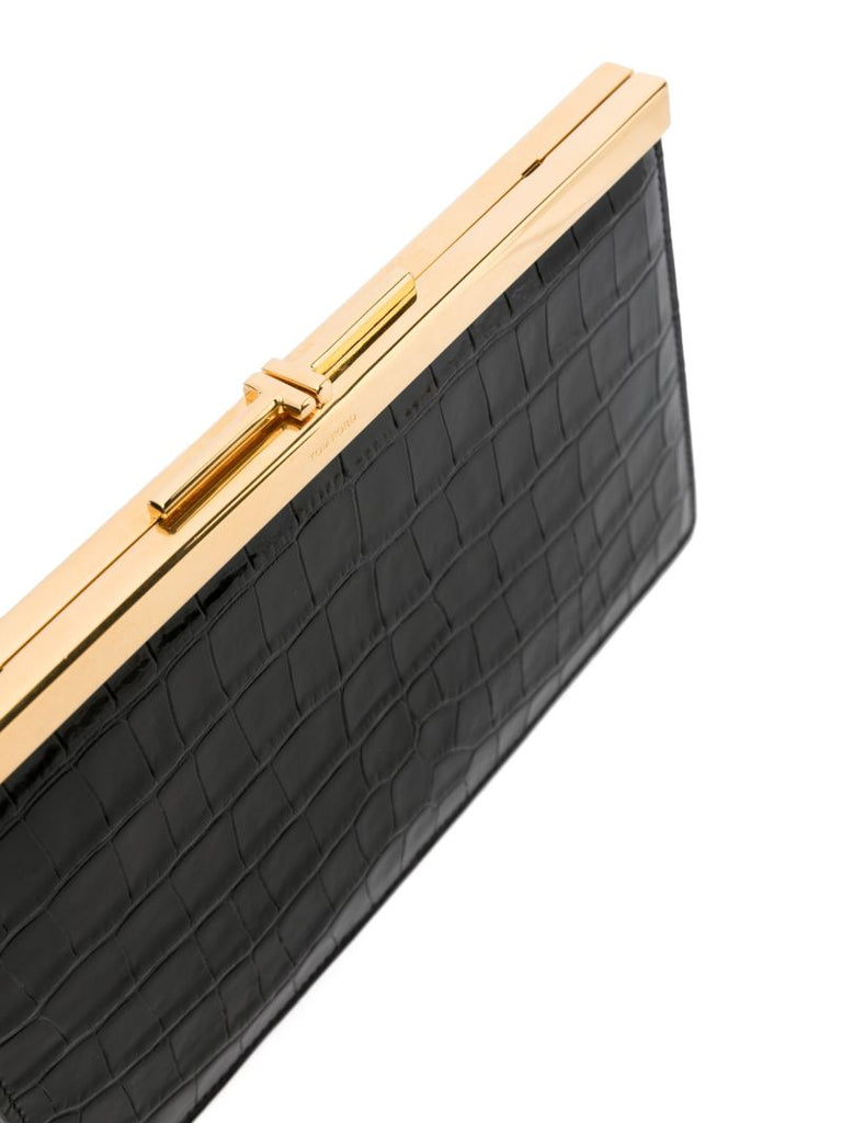 Black Crocodile-effect Clutch Bag