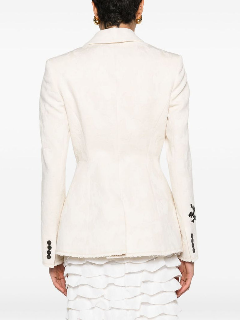 Neutral Floral-embroidered Peplum Blazer