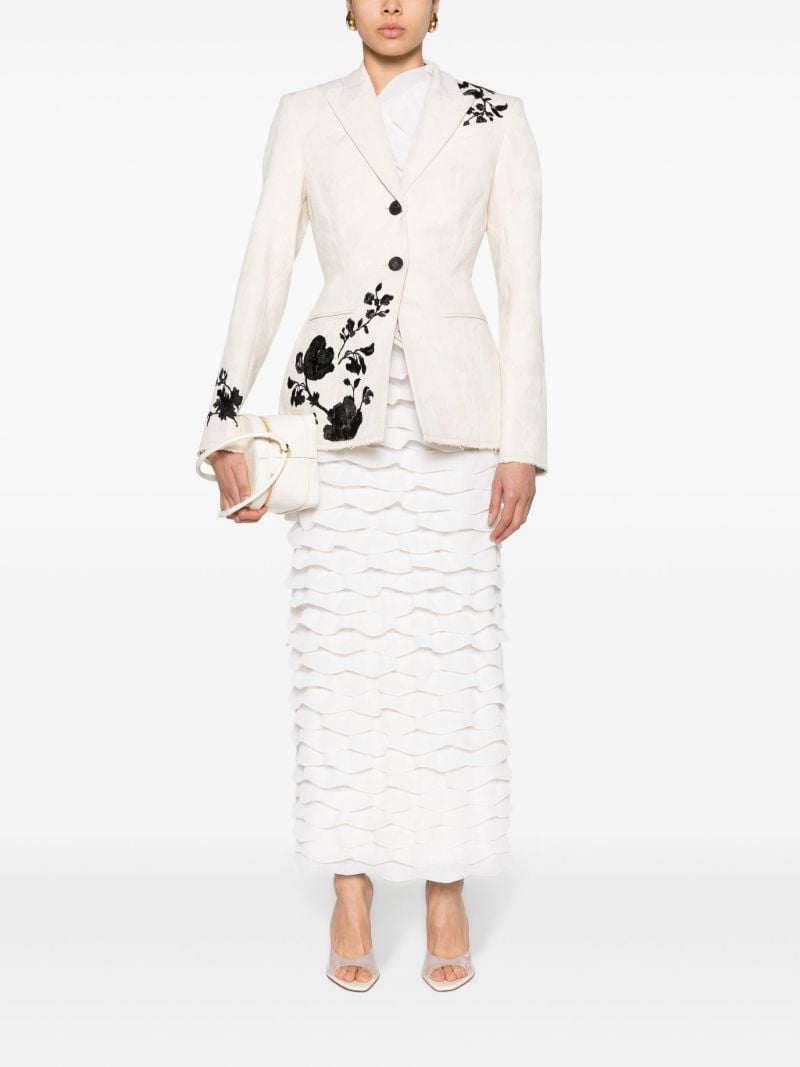 Neutral Floral-embroidered Peplum Blazer