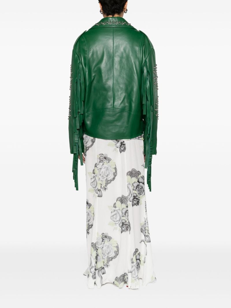 Green Studded Leather Biker Jacket