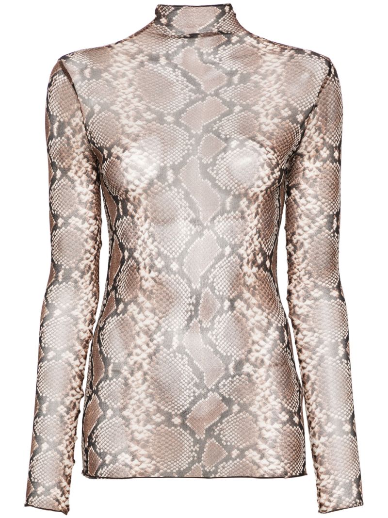 Brown Python-print Silk Top