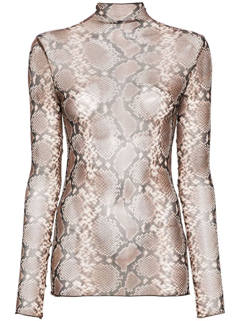 Brown Python-print Silk Top