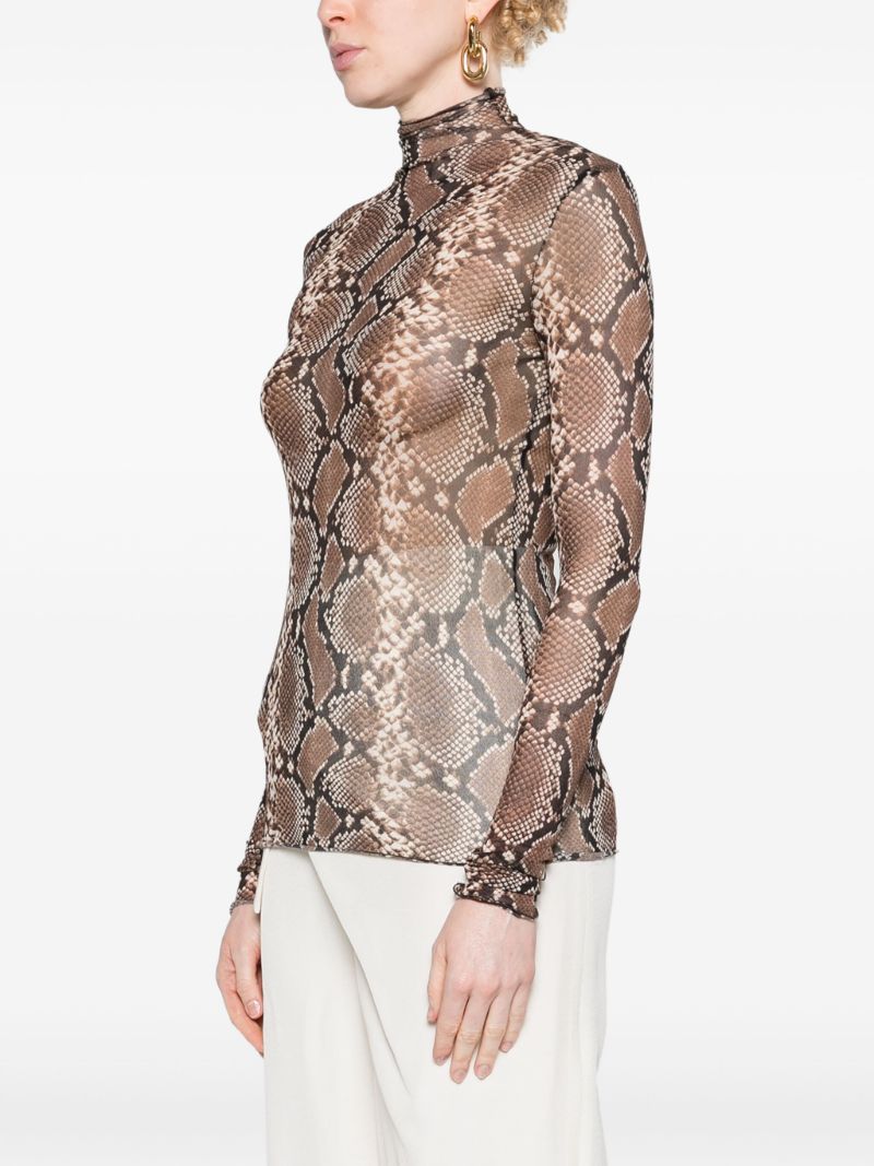 Brown Python-print Silk Top