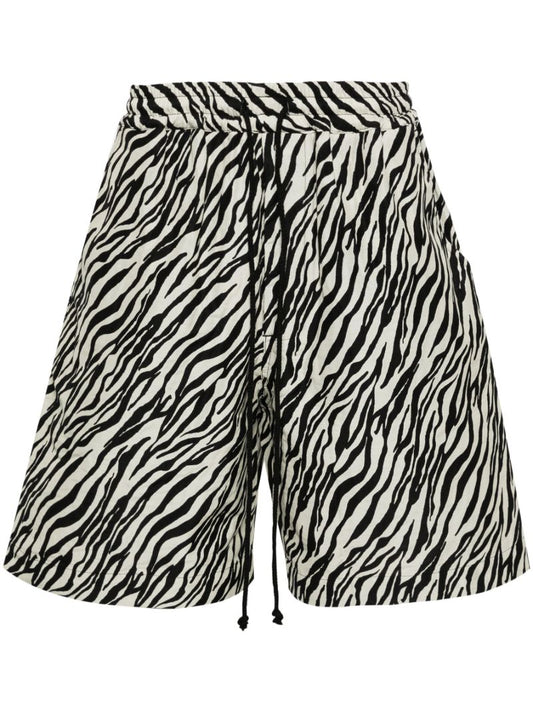 Black Zebra-print Elasticated-waist Shorts