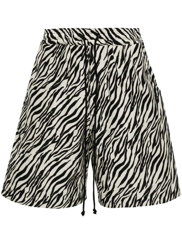 Black Zebra-print Elasticated-waist Shorts