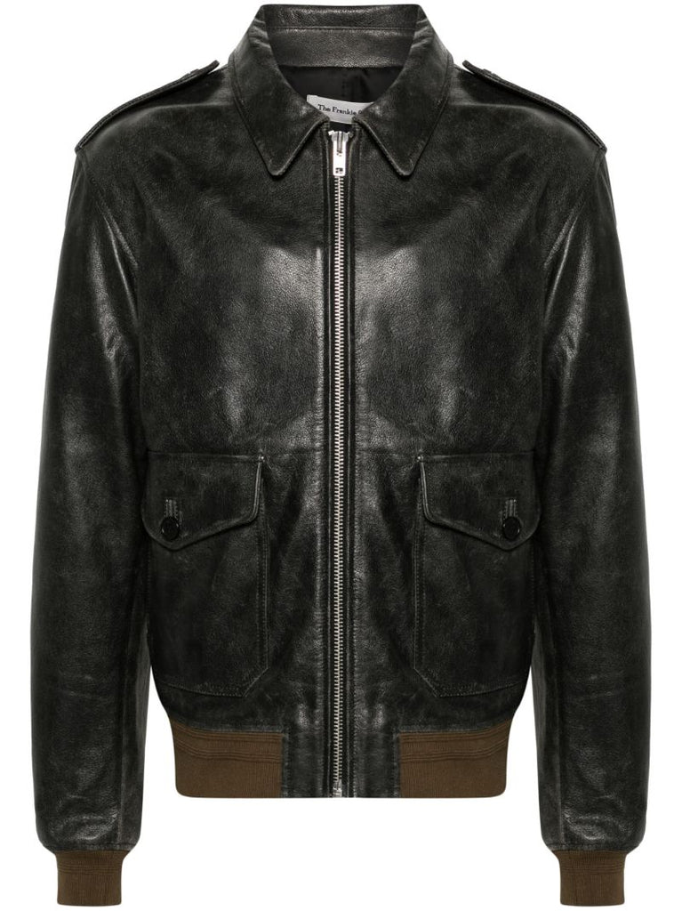 Black Wyatt Leather Bomber Jacket