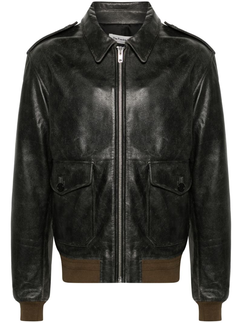 Black Wyatt Leather Bomber Jacket