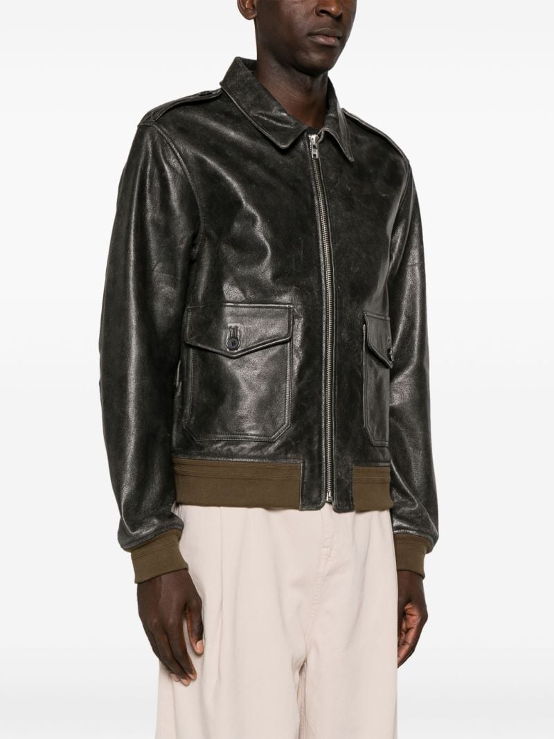 Black Wyatt Leather Bomber Jacket