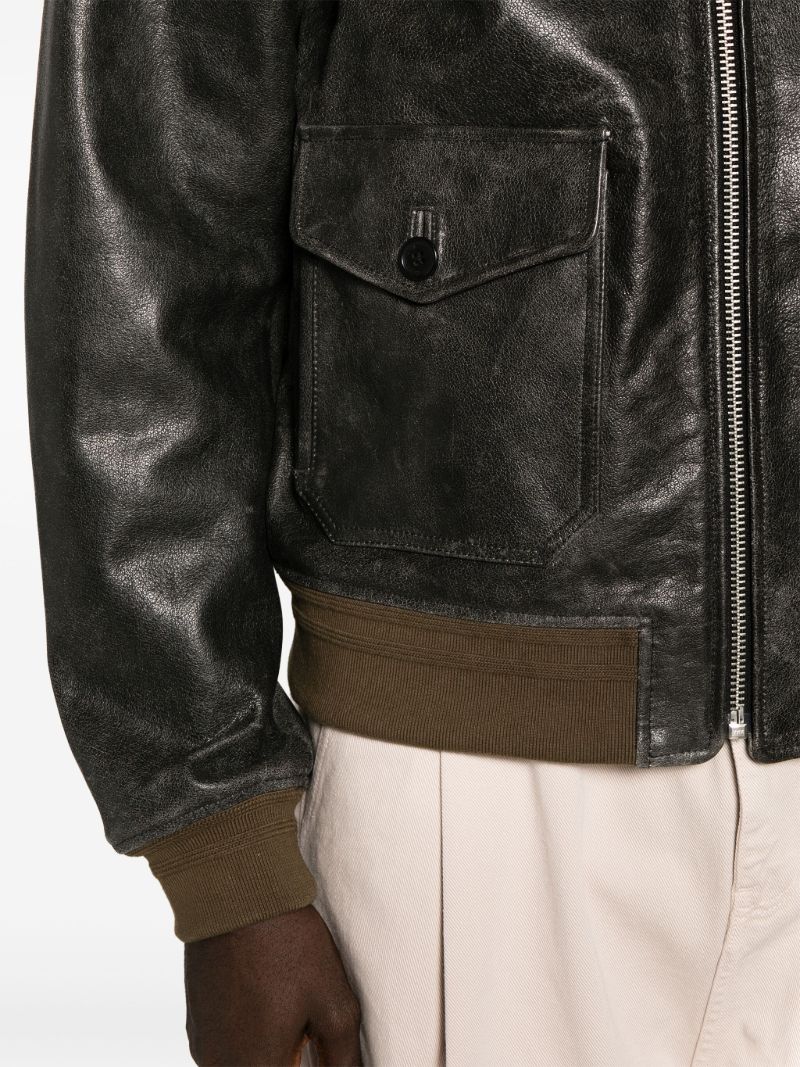 Black Wyatt Leather Bomber Jacket