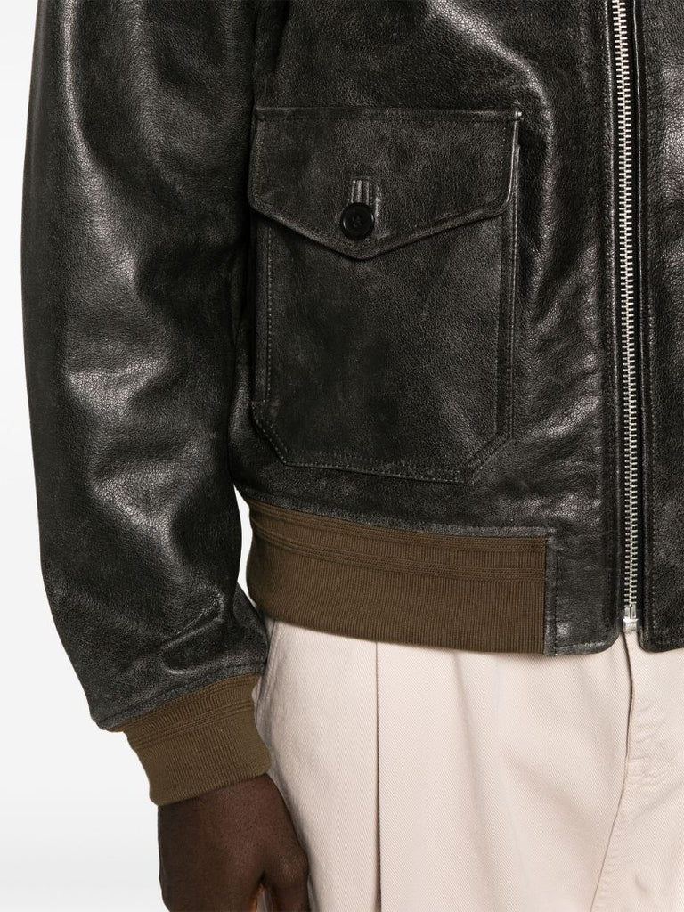 Black Wyatt Leather Bomber Jacket