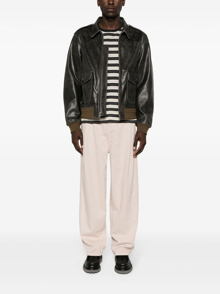 Black Wyatt Leather Bomber Jacket