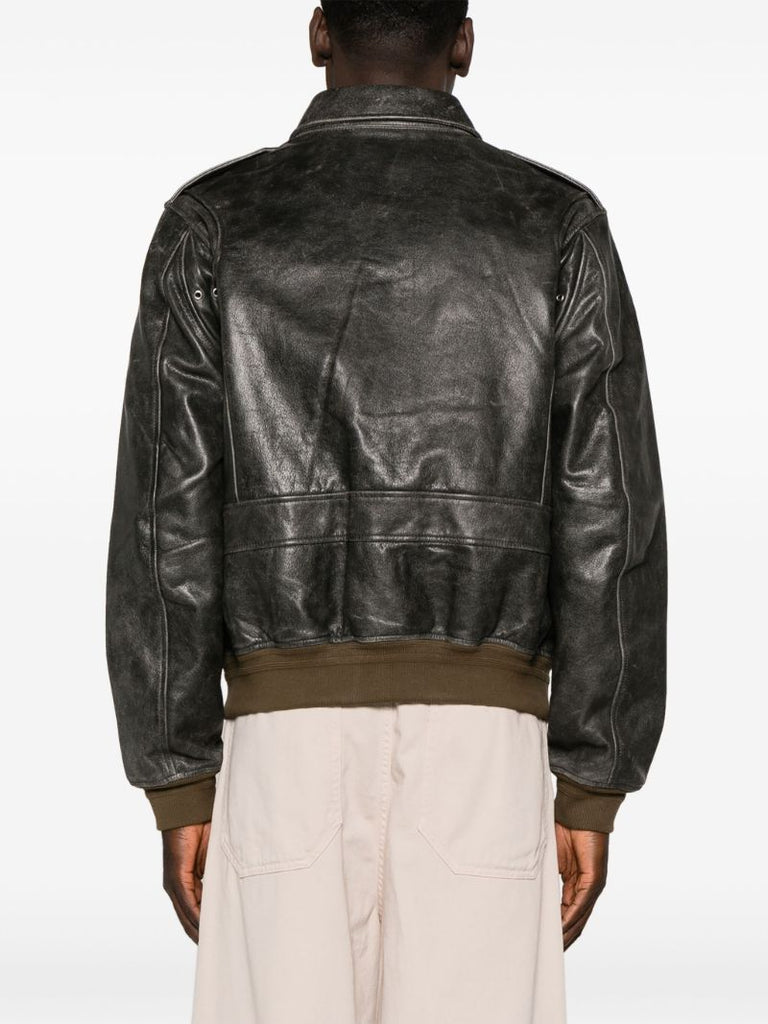 Black Wyatt Leather Bomber Jacket