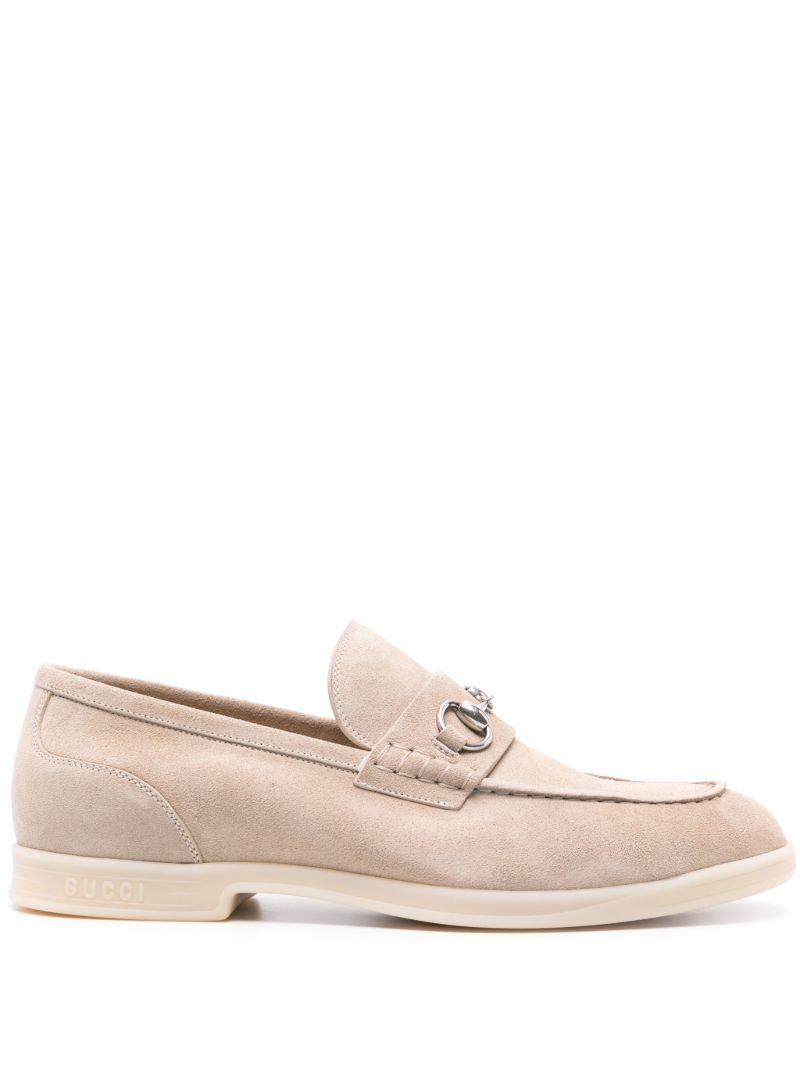 Neutral Horsebit Detail Suede Loafers