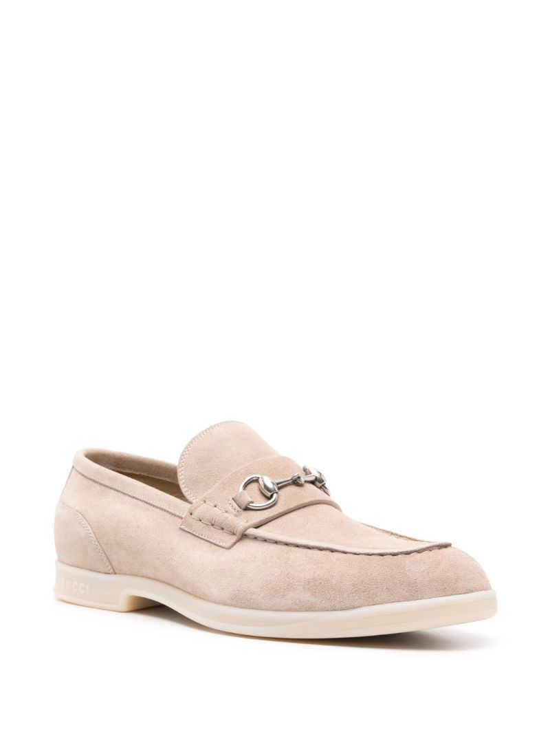 Neutral Horsebit Detail Suede Loafers