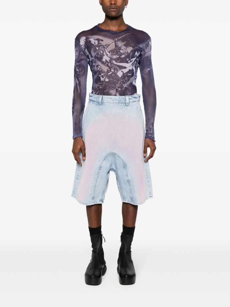 Blue Souffle Faded Denim Shorts