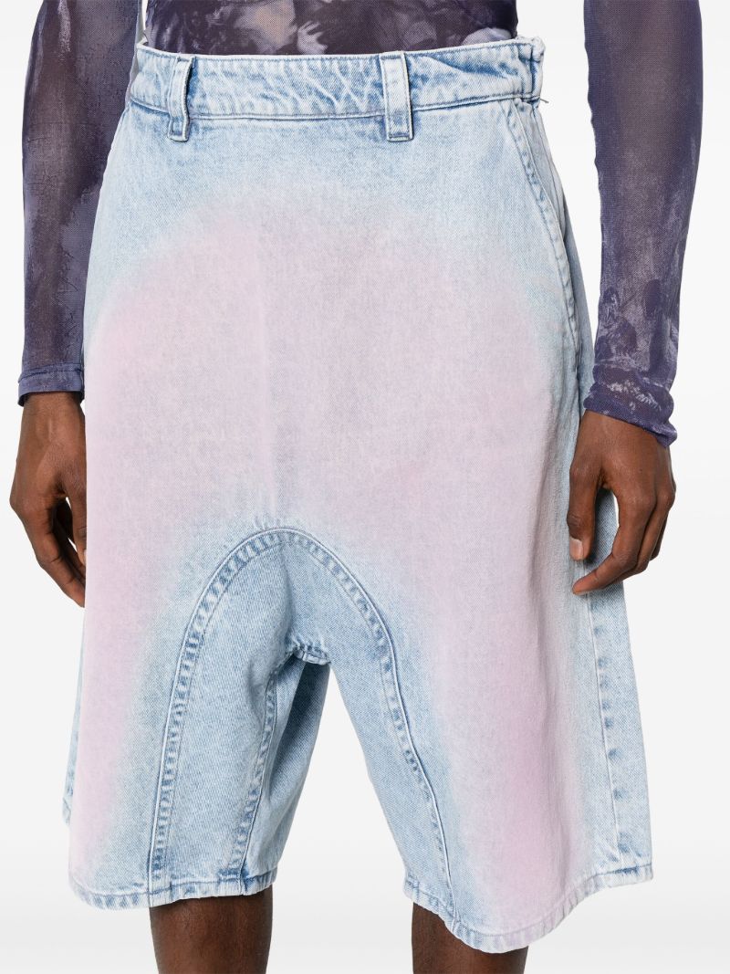 Blue Souffle Faded Denim Shorts