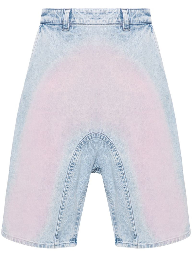 Blue Souffle Faded Denim Shorts
