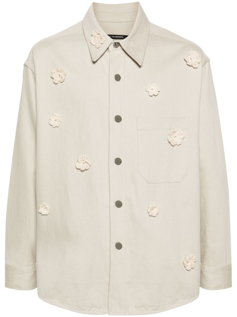 Neutral Daisy AppliquÃ_x0083_Â© Shirt Jacket