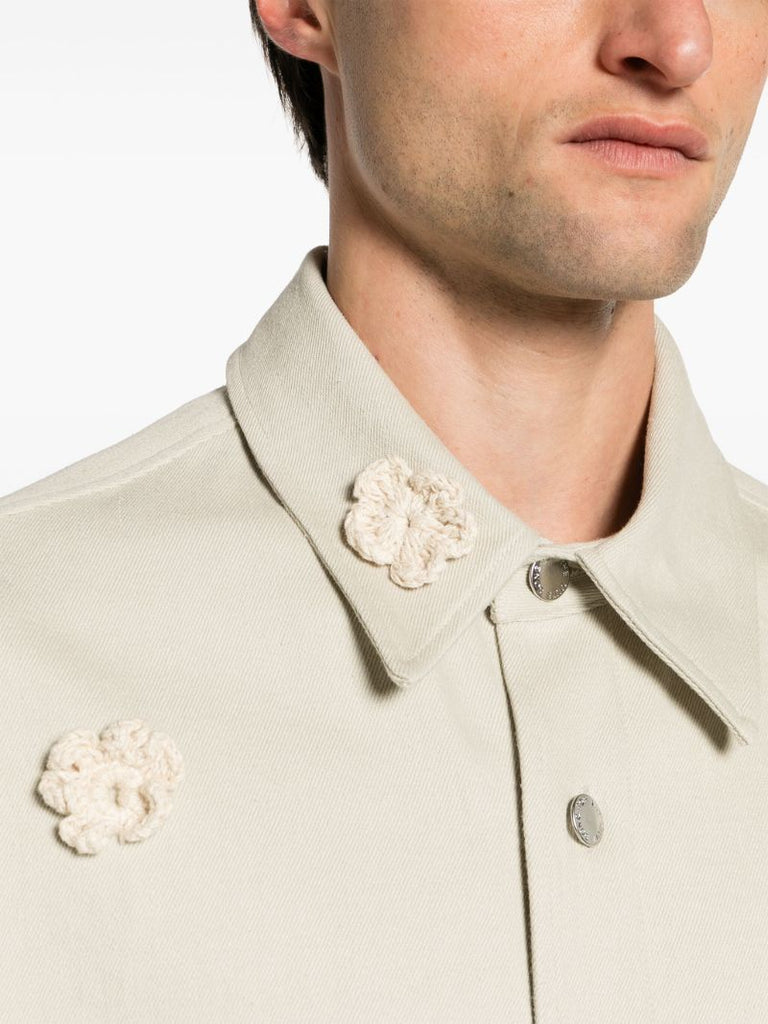 Neutral Daisy AppliquÃ_x0083_Â© Shirt Jacket
