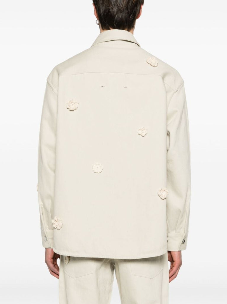Neutral Daisy AppliquÃ_x0083_Â© Shirt Jacket