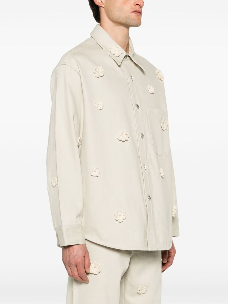 Neutral Daisy AppliquÃ_x0083_Â© Shirt Jacket