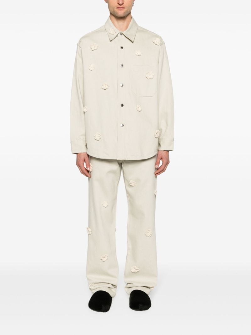 Neutral Daisy AppliquÃ_x0083_Â© Shirt Jacket