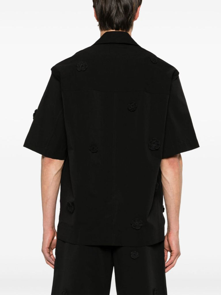 Black Floral-appliquÃ_x0083_Â© Zip-up Shirt