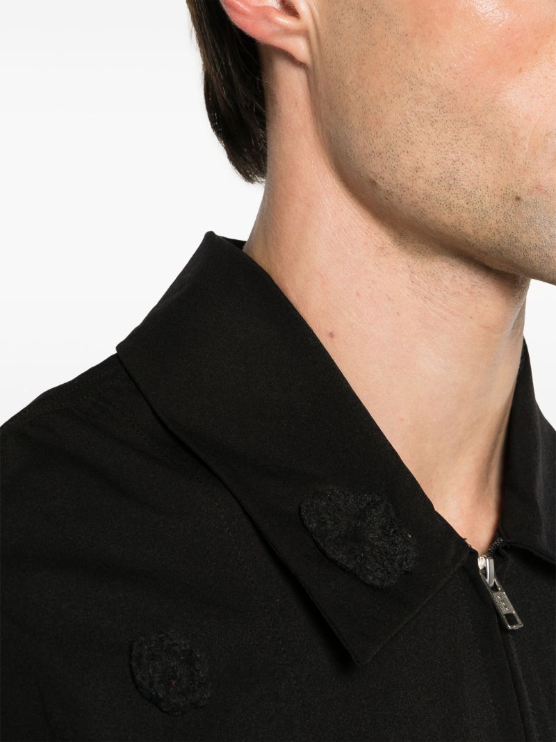 Black Floral-appliquÃ_x0083_Â© Zip-up Shirt