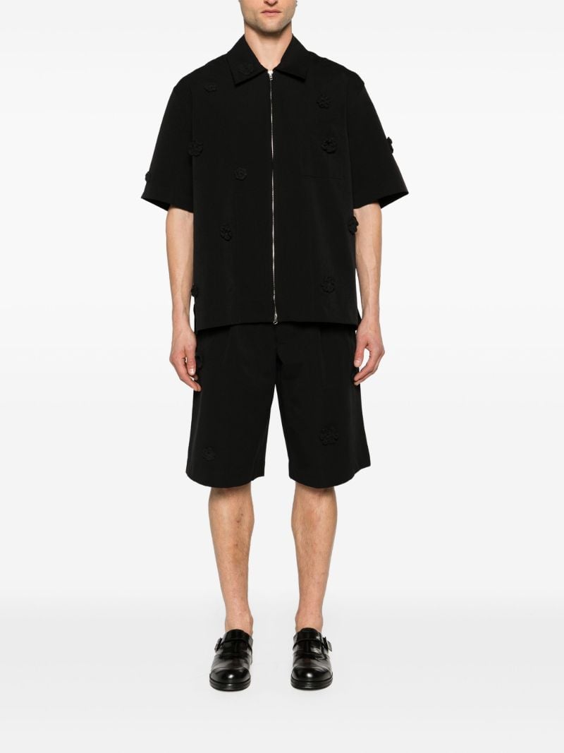 Black Floral-appliquÃ_x0083_Â© Zip-up Shirt