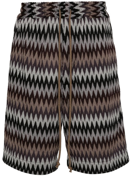 Black Chevron-knit Elasticated-waist Shorts