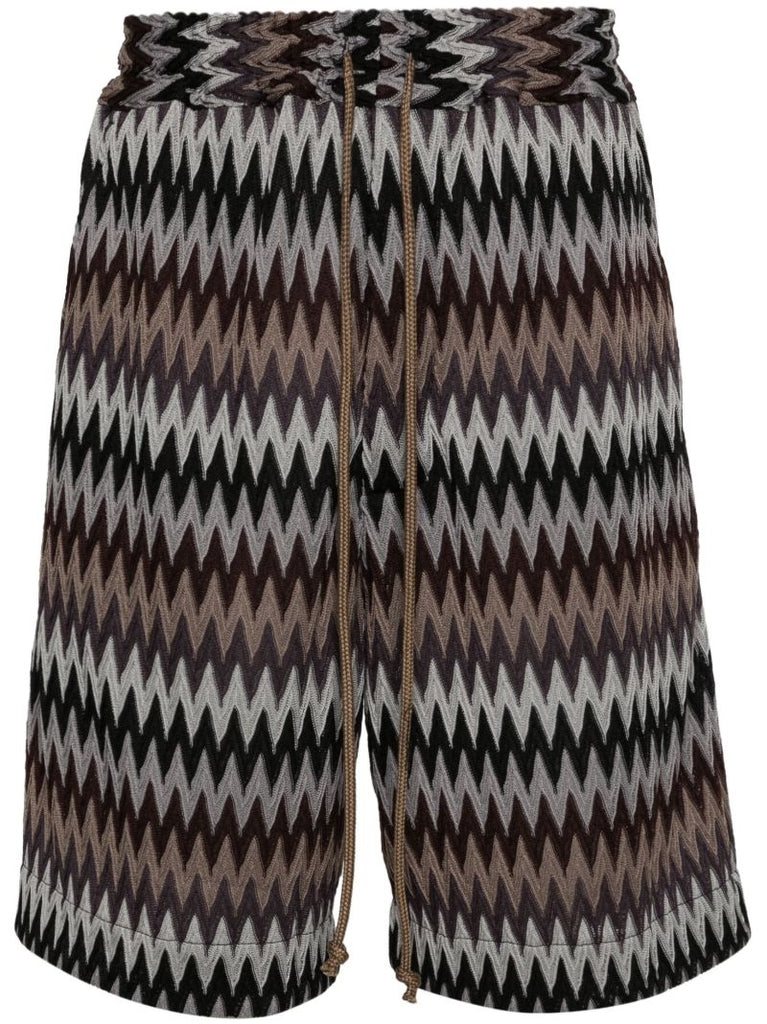 Black Chevron-knit Elasticated-waist Shorts