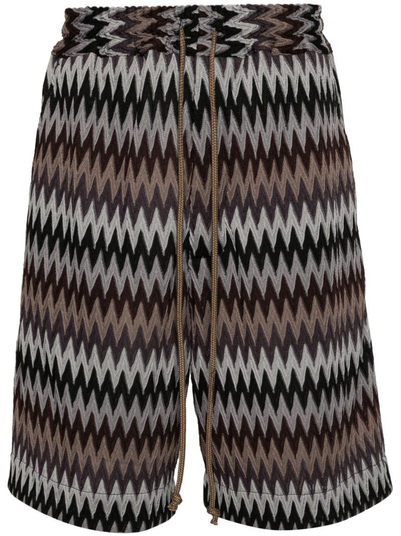 Black Chevron-knit Elasticated-waist Shorts