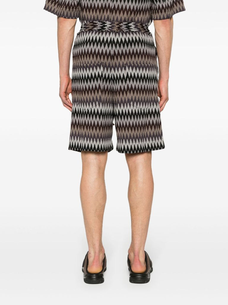 Black Chevron-knit Elasticated-waist Shorts