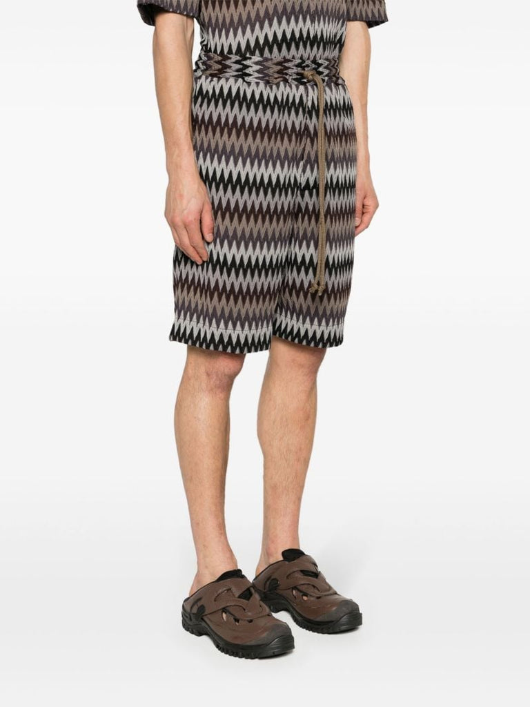 Black Chevron-knit Elasticated-waist Shorts