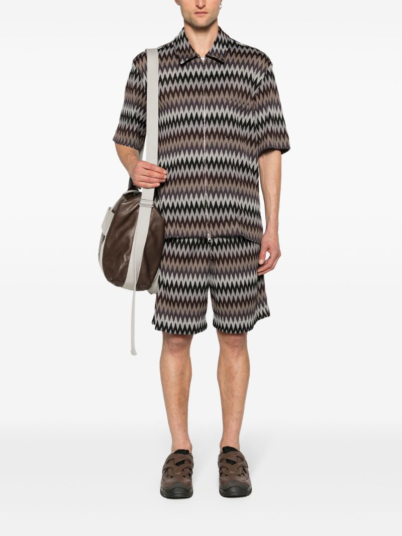 Black Chevron-knit Elasticated-waist Shorts