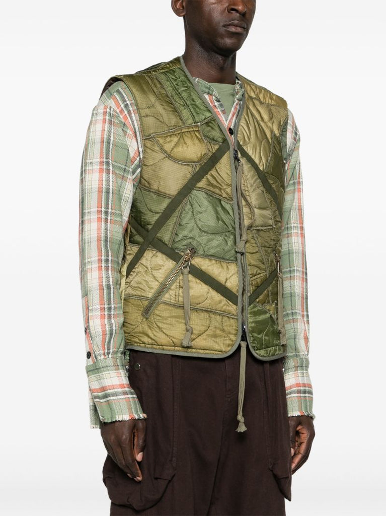 Green Patchwork Padded Vest