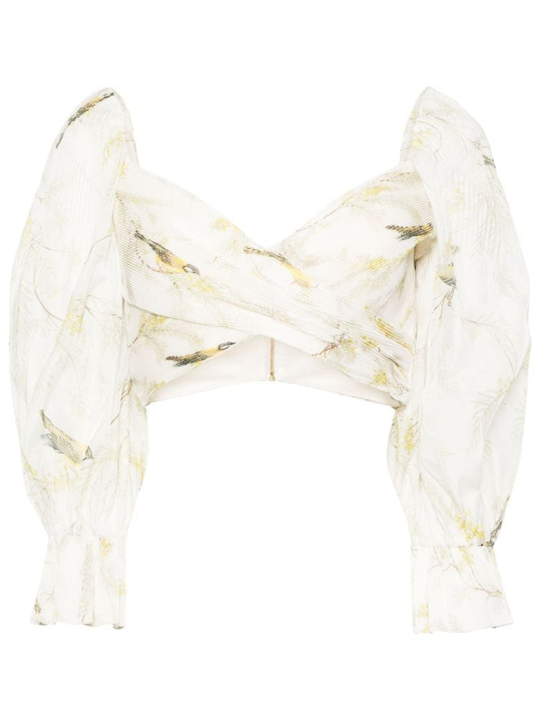 White Pleated Cropped Blouse