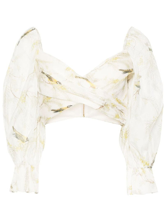 White Pleated Cropped Blouse